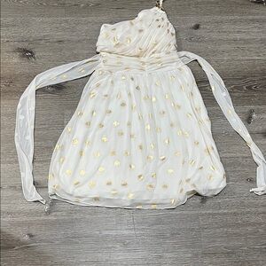 Stylish One-Shoulder Dress with Gold Polka Dots